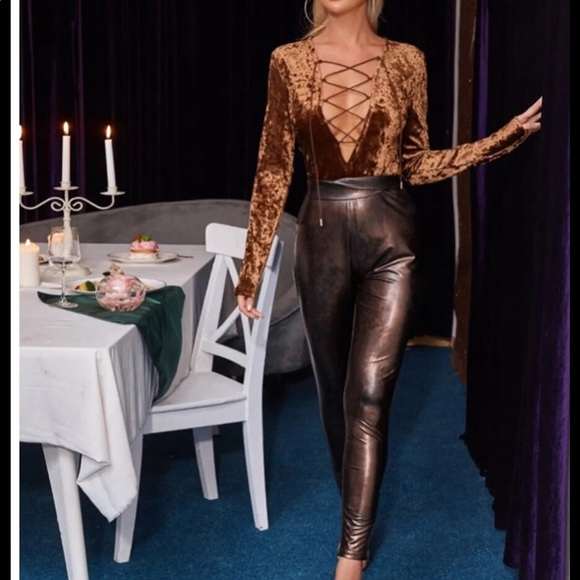 Brown Velvet Lace-Up Front Top - Picture 8 of 11